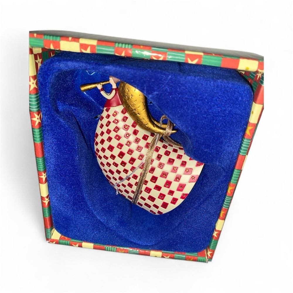 Marcel Schurman Red Cream Checkered Hand Painted Angel  Christmas Ornament 3.5” - Picture 3 of 14
